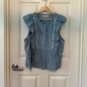 Madewell emroidered chambray blouse
